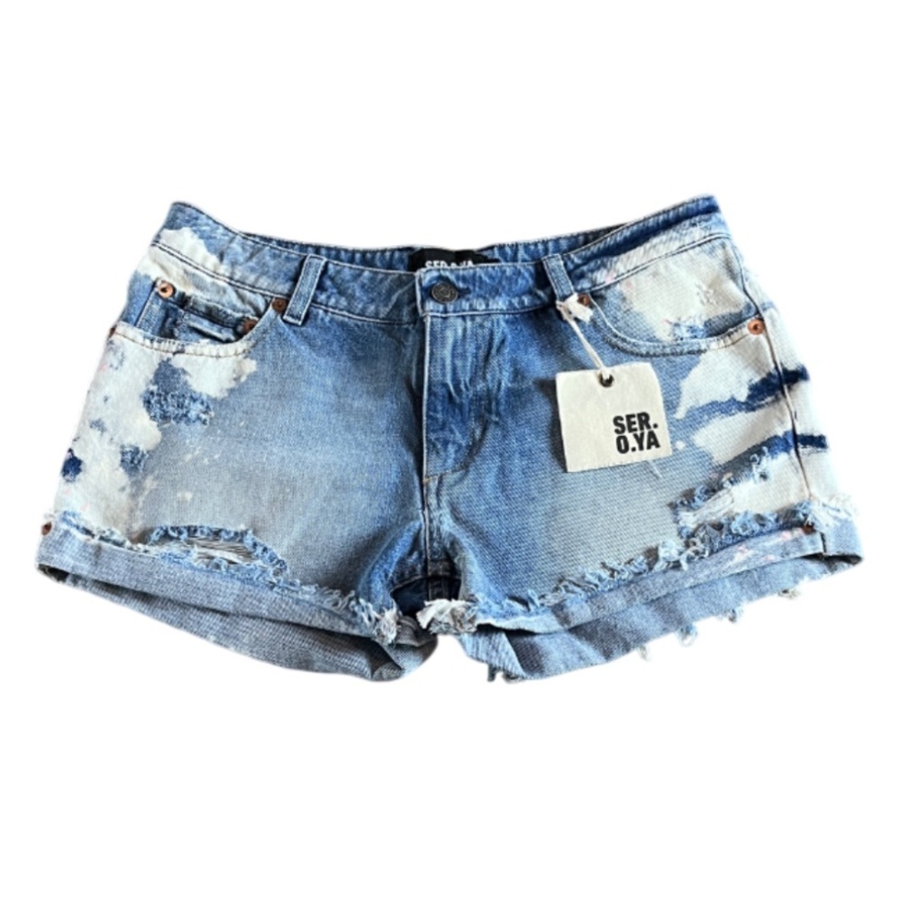 SER.O.YA Lex Short Olympia Bleached Light Blue Distressed Jean Shorts- 27 - Picture 4 of 14